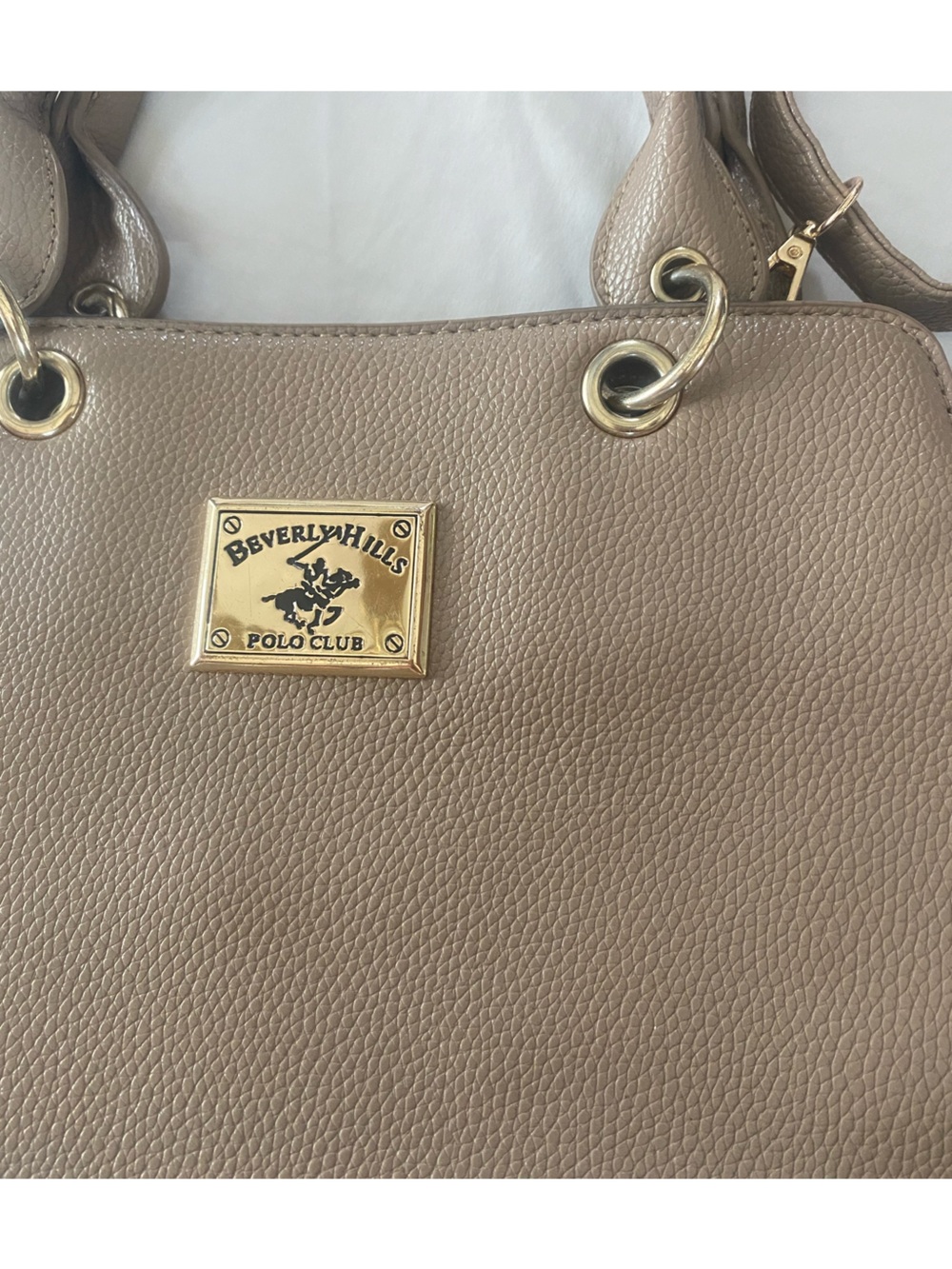 Beverly Hills Polo Club Taupe Pebbled Leather Tote Purse Neutral Staple Chic